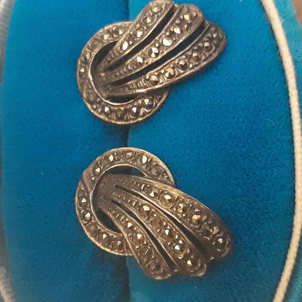 Antique sterling marcasite pierced earrings